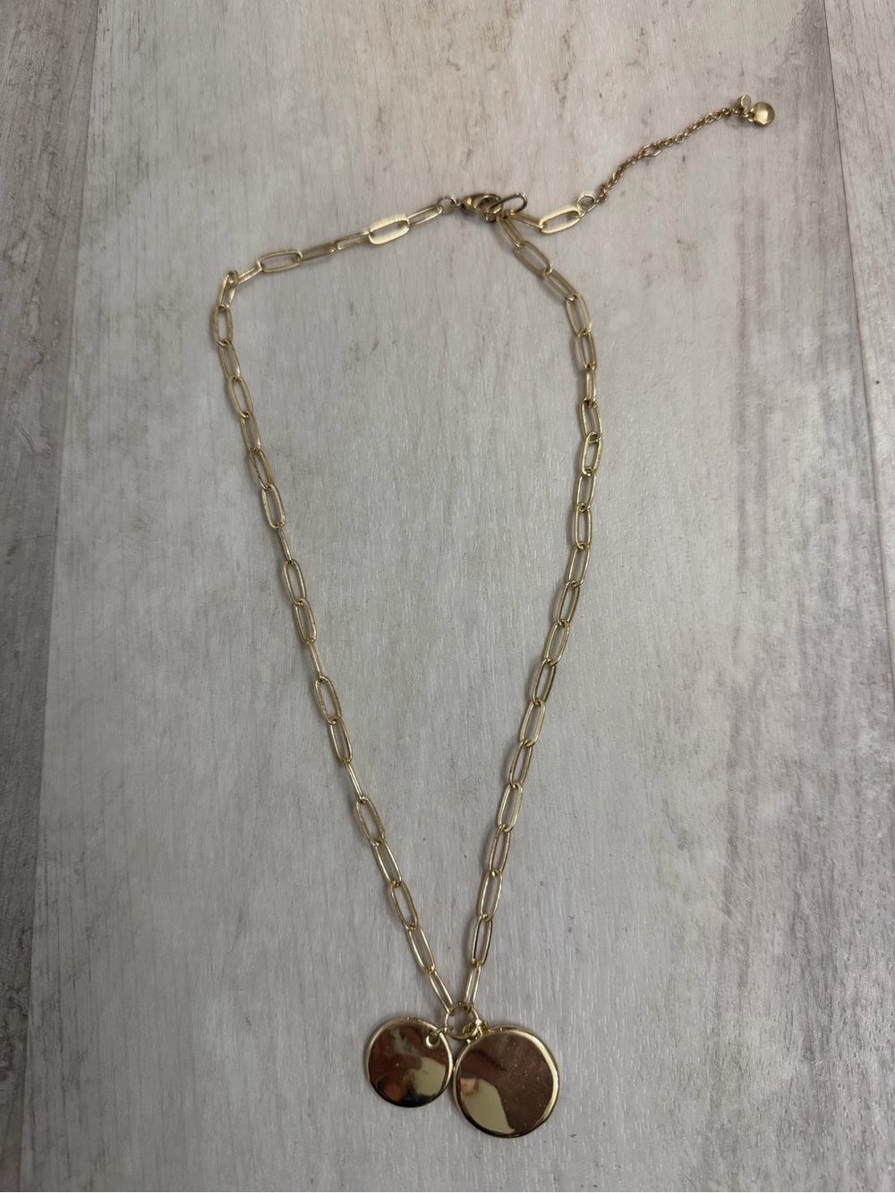 Loft Gold Paperclip Chain Necklace with Double Disc Pendants Adustable